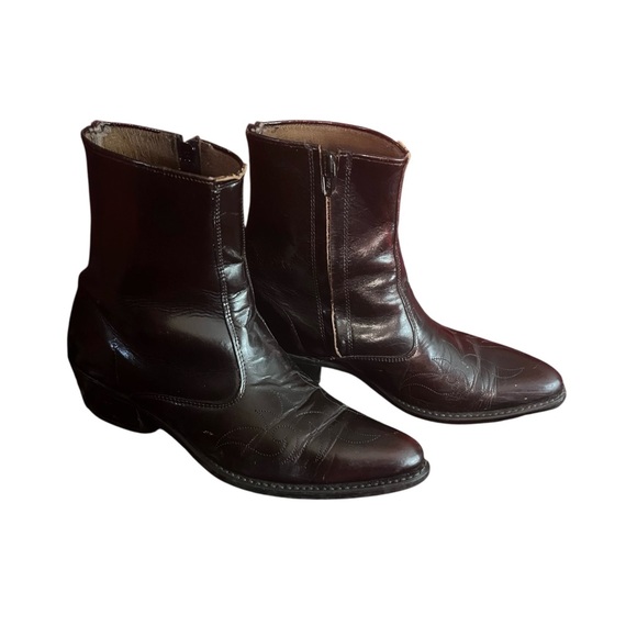 Acme Dark Wine Western Leather Ankle Boots. Size 8.5D. - Picture 2 of 7